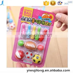 Cute 3D Football Basketball Soccer Bowling Shape Erasers Set thumbnail-1