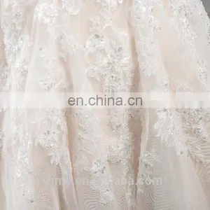 Latest Design White French Lace Fabric Charming Sash Lace Appliqued and Beaded Bridal Wedding Gowns thumbnail-6