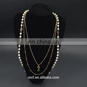Crystal Diamond Fashion Pendant Chunky Pearl Beaded Necklace MCB-0047 thumbnail-2