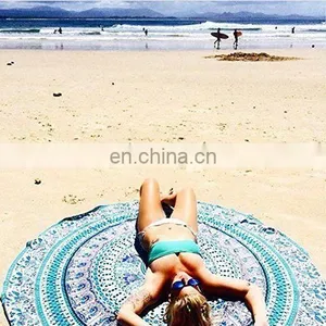Bohemian Mandala Round Beach Tapestry Hippie Throw Yoga Mat Towel Wholesale Round With Pom Pom Tassels Wall Hanging Beach Indian thumbnail-5