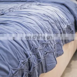 Washable Durable Navy Solid Color Quilt 100%cotton Coverlet Bed-cover With Pinch Pleated Ruffled thumbnail-3