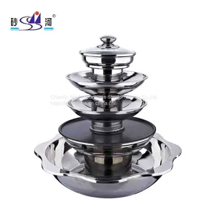 Cookware 5 Tiers Pagoda Stainless Steel Chafing Shabu Shabu Hot Oot and BBQ Grill With Steamer for Serving thumbnail-1
