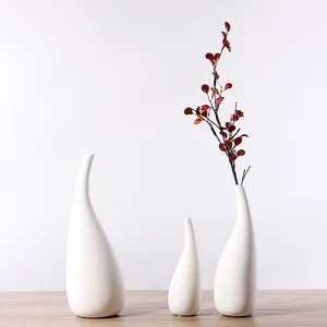 Water Drop Nordic Simple Style White Ceramic Dry Flower Vase For Dining Room Table thumbnail-4