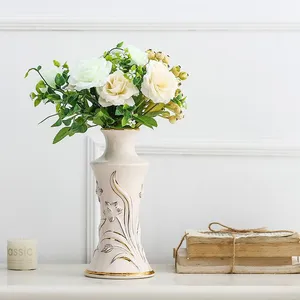 Creative Palace European Romantic Gild White Tall Ceramic Vase For Living Room Decor thumbnail-5