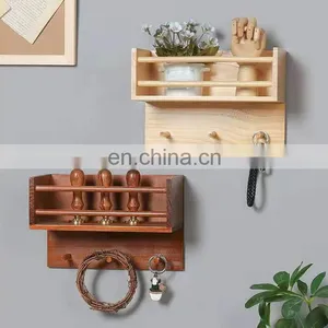 Rustic Space Saving Wooden Wall Shelf Hanging Storage Furniture Brown Display Storage Floating Shelves for Wall thumbnail-4
