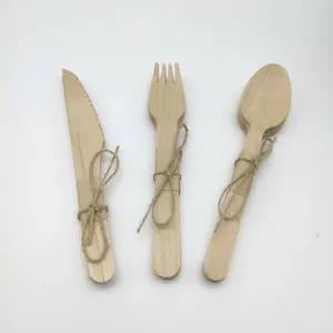 Disposable Cooking Utensils Natural Wood Knives Spoons Forks Cutlery Sets thumbnail-1