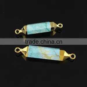 JF8601 Hot Sale Gold Electroplated Natural Turquoise Bar Charm Connectors thumbnail-3