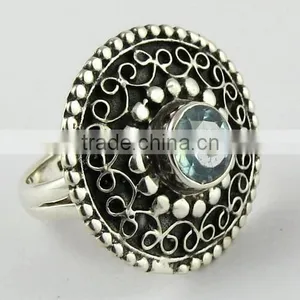 Classy Oxidized Blue Topaz Ring, Oxidized Silver Jewelry, Fine Silver Jewelry thumbnail-1