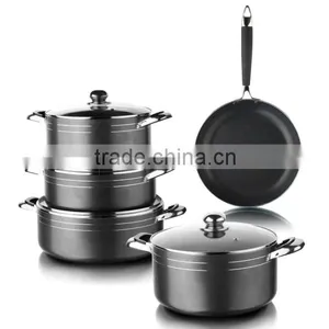 9pcs Black Aluminum Non-stick Press Sauce Cooking Pasta Noodle Soup Pot Fry Egg Pizza Pan Set Skillet Casserole thumbnail-1