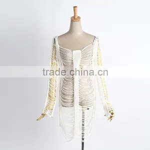M-018 Sexy Lady White Fully Fashioned Sweaters With Cute Skeleton Pattern thumbnail-4