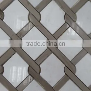 Diamond Pattern Marble Mosaic Tiles(Pure White+Athen Grey Marble) thumbnail-1
