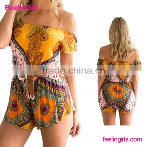 Fashion Bohemia Printed Romper One Shoulder Jumpsuit thumbnail-1