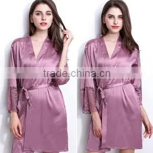 New Arrival Women's Robes Free Shipping Sleepwear Bathrobes for Female High Quality Silk Nightwear V-neck With Waistband Hot thumbnail-1
