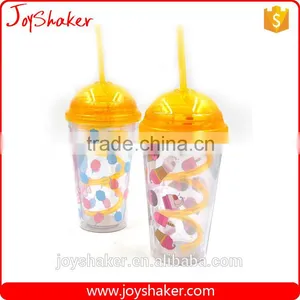 Hot Joyshaker Paper Insert Double Wall Water Cup, Insulated Plastic Cup With Straw thumbnail-2