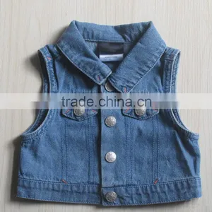 Wholesale Kids Customized Denim Jacket Without Sleeve Baby Washed Denim Jacket thumbnail-1