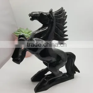 Obsidian Horse Sculpture Animal Carvings Office Ornaments thumbnail-4