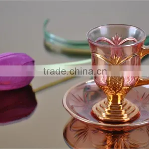 Cheap Colored Glass Cup and Saucer for Coffee Tea thumbnail-1
