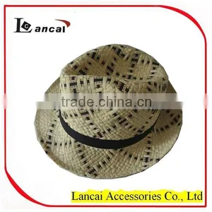 2016 Wholesale Natural and Black Straw Mens' Trilby thumbnail-1