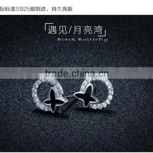 925 Sterling Silver Black Letter x Ear Studs With White Zircon and Ring Design thumbnail-4