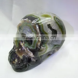100% Natural Tiger Eye Crystal Skull Carving Crystal Healing Crystal Stone Skull With Geode Good for Collection thumbnail-3