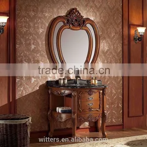 High Quality Natural Marble Antique Solid Wood Bathroom Cabinet With Apple Mirror WTS1607 thumbnail-1