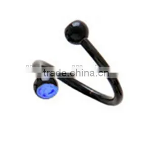 Titanium Black Gem Ear Spiral Twister Piercing Body Jewelry thumbnail-1