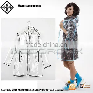 Hot Sale 100% EVA Eco Friendly Transparent Fashion Women Rain Coat Jacket Poncho thumbnail-1