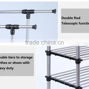 Double Rail Adjustable Portable Clothes Hanger Garment Rack Premium Heavy Duty thumbnail-4
