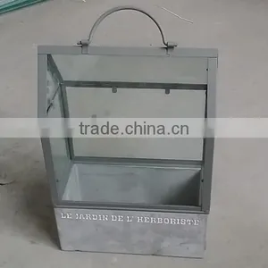 Stone Planter With Sheet Metal and Glass Greenhouse Top thumbnail-1
