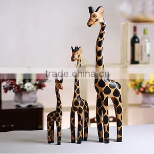 N540 3 in 1Handmade Painted Giraffe Gifts Logs Animal Ornaments Craft Decoration thumbnail-1