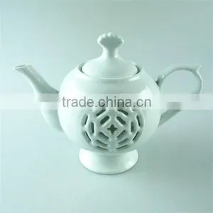 Stock Cheap Plain White Ceramic Tea Pot With Hollow-out Design thumbnail-1