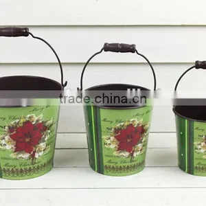 Hot Selling S/3 Xmas Metal Bucket, Metal Pail, Cheap Flower Pots thumbnail-1