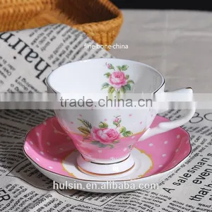 Elegant Flora Design Bone China Coffee Cup With Saucer thumbnail-6