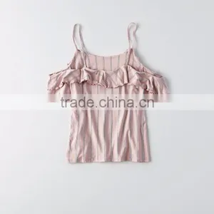 MGOO New Arrival Drop Shoulders Ladies Tank Tops Girls Top Design Stripe Pattern Women Shirt thumbnail-5