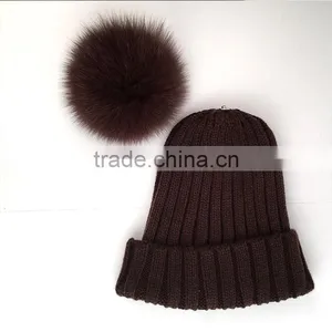 Myfur Top Quality Men Winter Wool Beanie Hat With Detachable Fox Fur Pom Pom thumbnail-3