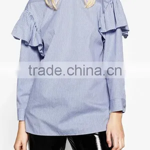 Runwaylover EY2388B 2017 New Style Ladies Fashion Falbala Stripe Blouse thumbnail-2