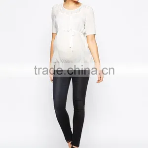 Elegant Semi-sheer Pleated Lace Detail Maternity Wear Wholesale Tank Top thumbnail-5