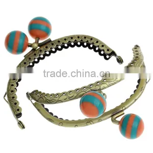Metal Frame Kiss Clasp For Purse Bag Antique Bronze Orange & Green Resin Ball 8.5x6.5cm(Open:12.5x8.5cm),3pc,Fashion thumbnail-1