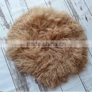 Newborn Wool Ruffle Blanket Flokati Baby Fur Round Rug Backdrop Newborn Photography Props Baby Basket Stuffer Background thumbnail-1