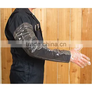 Colored Disposable LDPE/HDPE/PE Plastic Veterinary Glove With Long Sleeve thumbnail-1