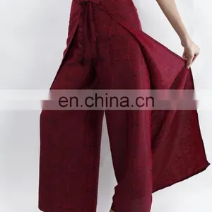 Womens Black Thai Silk Wrap Pants/Fisherman Sarong Harem Yoga Trousers Wide Leg thumbnail-3