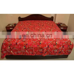 Bird Print Kantha Quilt Bird Of Paradise Cotton Kantha Bed Cover thumbnail-1