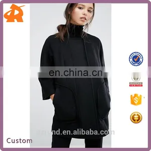 Autumn Winter Hot Sale Black Cool Fashion Women Coat, French Connection Harbour Cocoon Coat thumbnail-1