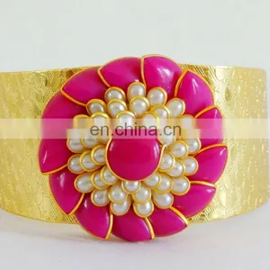 Indian Traditional Pachhi Jewelry -South Indian Pachi Cuff Bracelet-handmade Beaded Pearl Cuff Bracelet-Wholesale Bracelet thumbnail-3