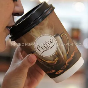 Disposable Paper Coffee Cups With Lids 12oz Double Walled Sturdy Stylish Design Paper Coffee Cup thumbnail-3