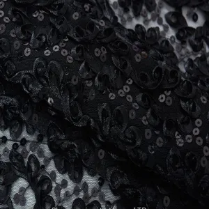 Black and Gold Sequin Paillette Fabric Embroidery thumbnail-4