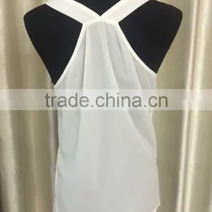 Ladies Y Back Chiffion Sleeveless Western Style Fashion Blouse With Fringe and Gold thumbnail-2