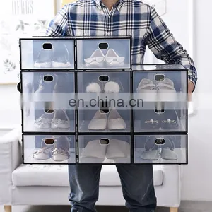 12 Pack Amazon Hot Sale Clear Transparent Plastic Shoe Box Drop Front Sneaker Box Shoe Container Stackable Magnetic Display thumbnail-3