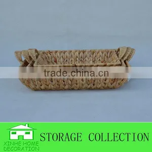 S/3 Rectangular Water Hyacinth Woven Shallow Tray With Handles thumbnail-3