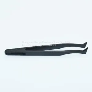 Tweezers Industrial Flat Head Carbon Fiber Plastic Anti-static Elbow Black Plastic Round Head Pointed Tweezers Flat Head 93306 thumbnail-3